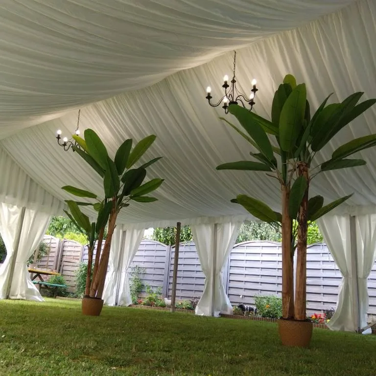 Chapiteau habillé de velums et éclairages LED pour mariage